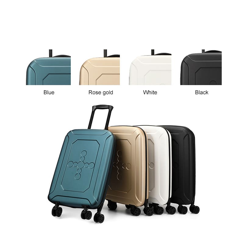A blue ABS Portable foldable suitcase expands for travel luggage boarding Color display