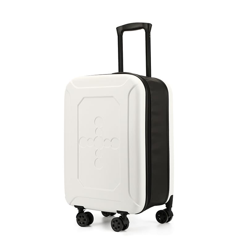 A white ABS Portable foldable suitcase expands for travel luggage boarding internal struture
