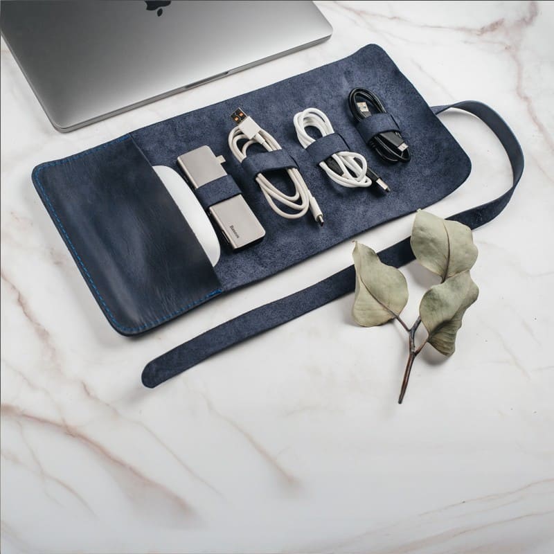 Navy blue open USB cable charger Charging plug Storage roll pack Laptop accessories Mouse case Storage Effect Show product image