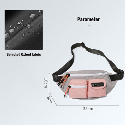 A pink fashion hiking waist bag, men's and women's leisure running bicycle Fanny pack product fabric & size picture