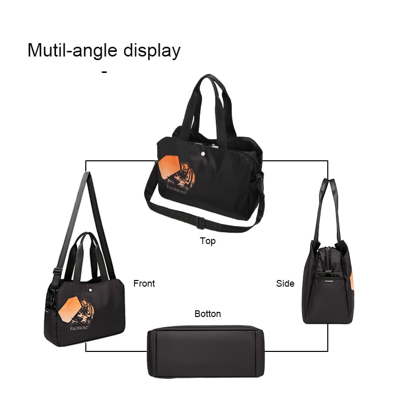 A Large capacity travel bag nylon gym bag crossbody college tote bag multi angle display