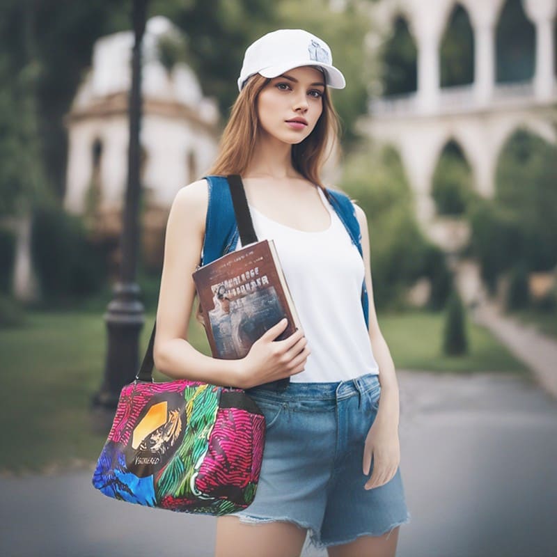 A model show off the Leisure square brick crossbody personality pattern shoulder travel bag
