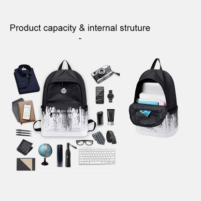 A black Lightweight nylon backpack College men's and women's shoulder bag capacity and internal struture