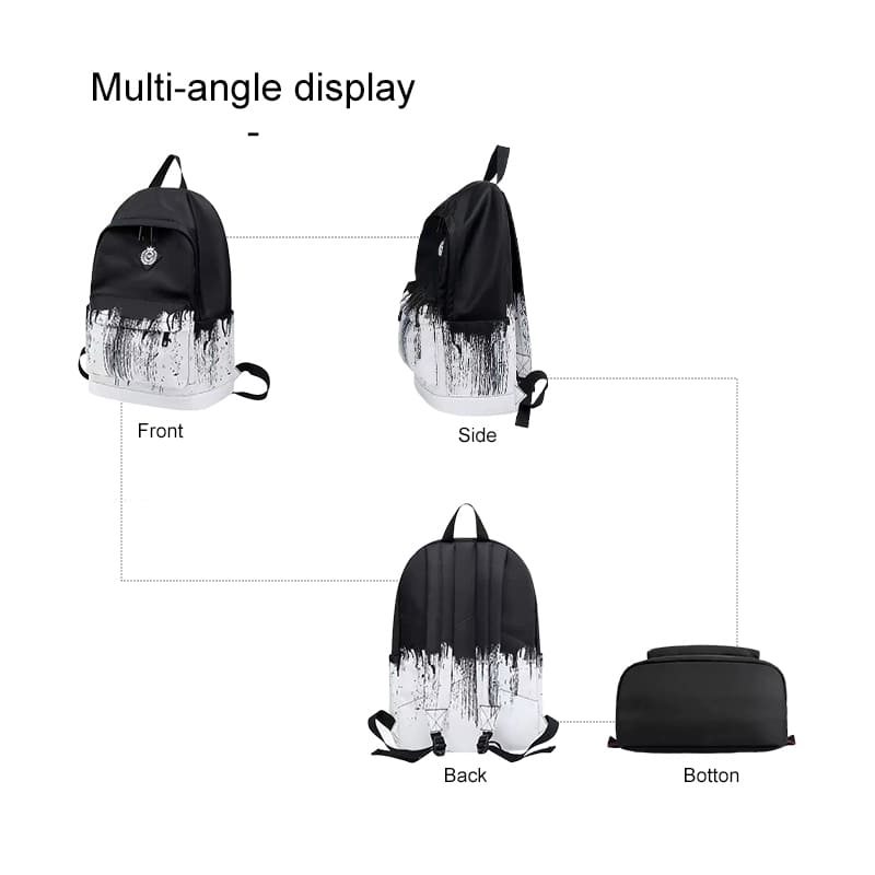 A black Lightweight nylon backpack College men's and women's shoulder bag multi angle display