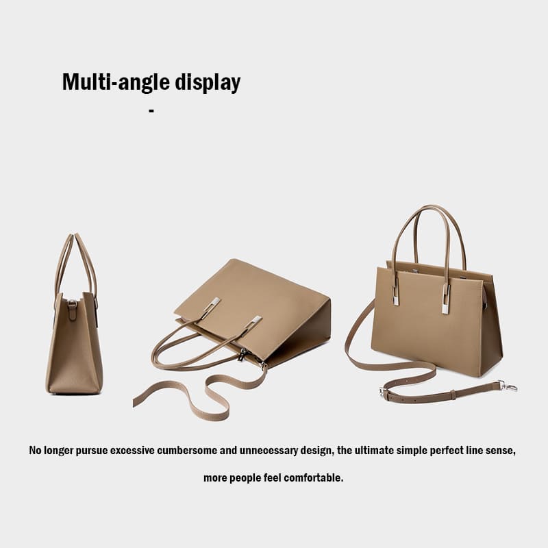 A Grey Genuine Leather Tote and Handbag for Ladies Classic Crossbody Bag multi angle display