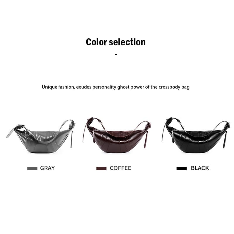 A Women Genuine Leather Horn-Shaped Shoulder Personalized Crossbody Bag Color display
