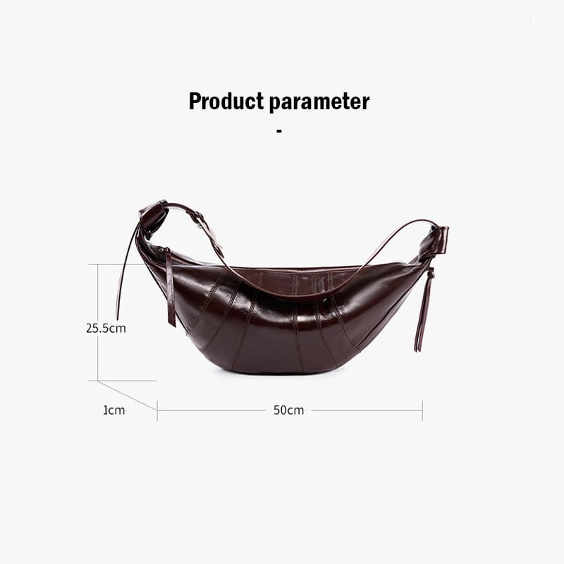 A Coffee Women Genuine Leather Horn-Shaped Shoulder Personalized Crossbody Bag Parameter