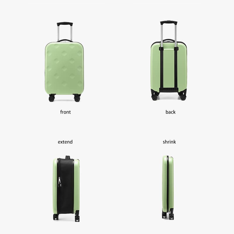 A Portable foldable suitcase expands for easy stroage luggage boarding multi angle display