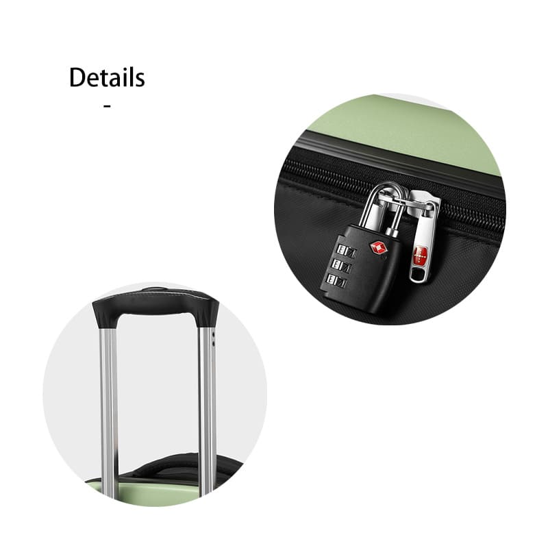 A green Portable foldable suitcase expands for easy stroage luggage boarding internal struture details