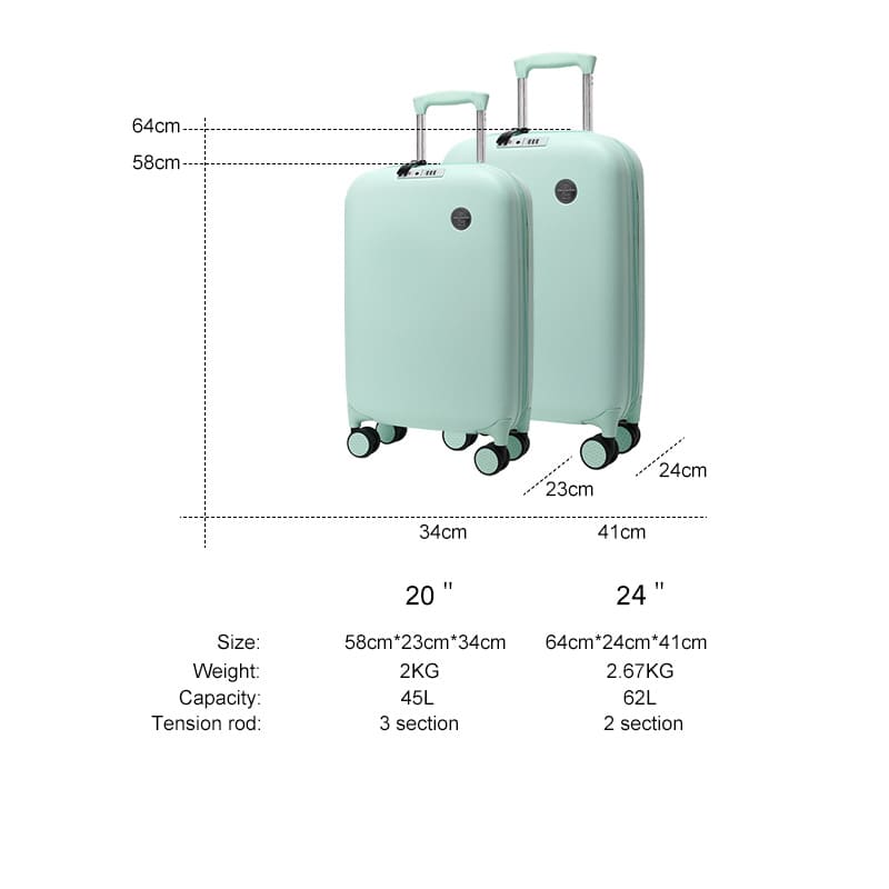 A green Portable password foldable suitcase expands travel luggage onboard color display product parameters