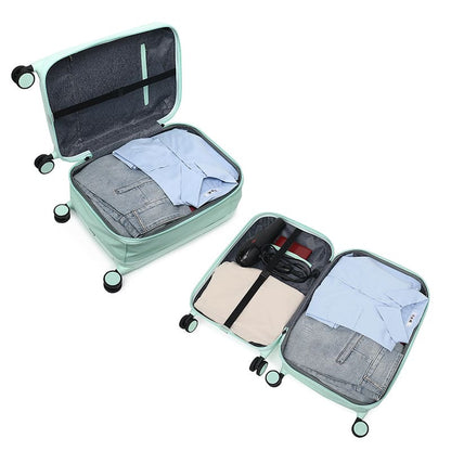 A green Portable password foldable suitcase expands travel luggage onboard product capacity