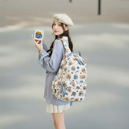 Teenage Girls Backpack High School Girls School Bag Cute Multi Pockets model display