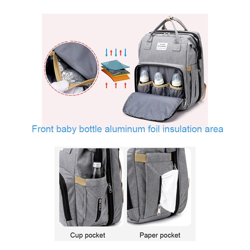 A Grey Multi-Function Diaper Bag For Mom Baby Bag Large Capacity Mom Backpack detail3
