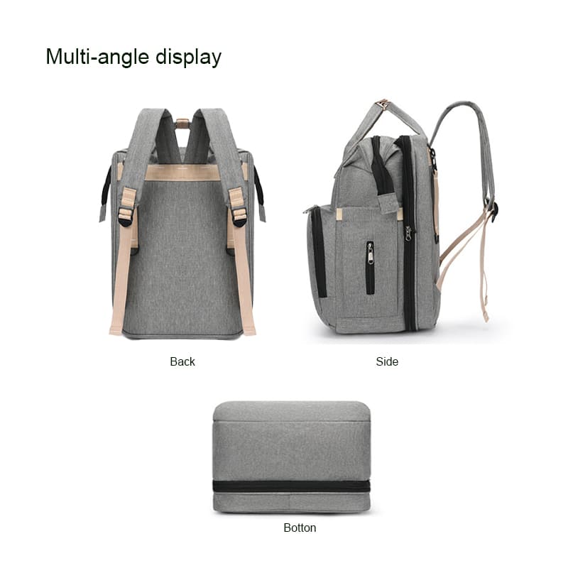 A Grey Multi-Function Diaper Bag For Mom Baby Bag Large Capacity Mom Backpack multi angle display