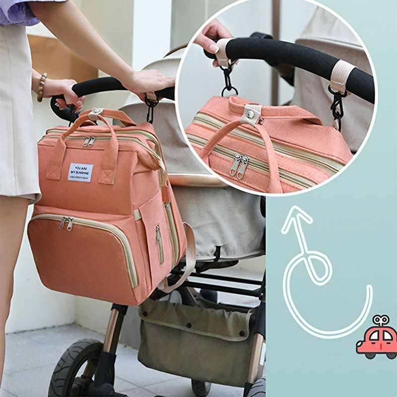 A Orange Multi-Function Diaper Bag For Mom Baby Bag Large Capacity Mom Backpack model display