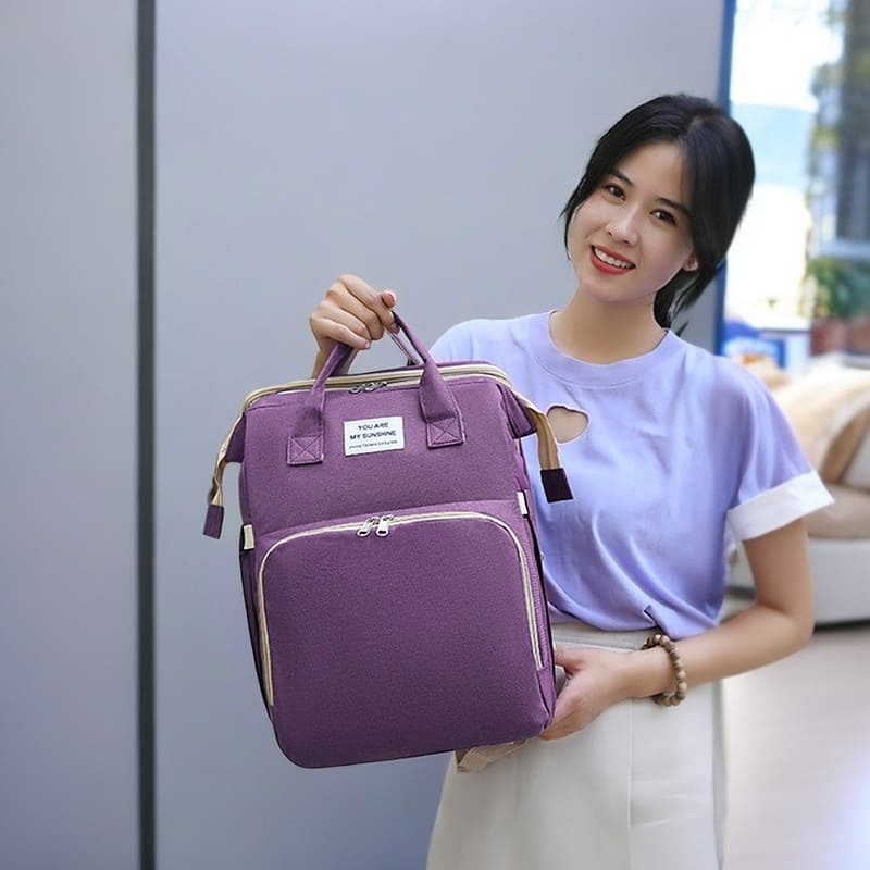 A Purple Multi-Function Diaper Bag For Mom Baby Bag Large Capacity Mom Backpack model display
