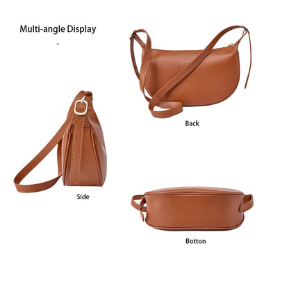 A Brown Vintage Cowhide Leather Shoulder Bag crossbody For Women Fashion multi angle display