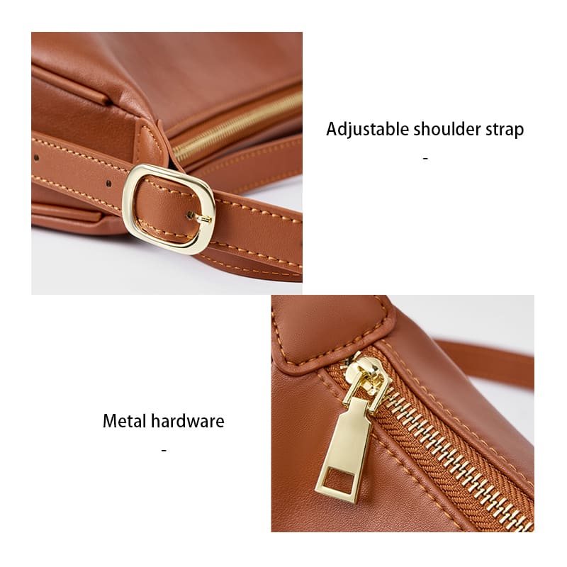 A Brown Vintage Cowhide Leather Shoulder Bag crossbody For Women Fashion strap hardware