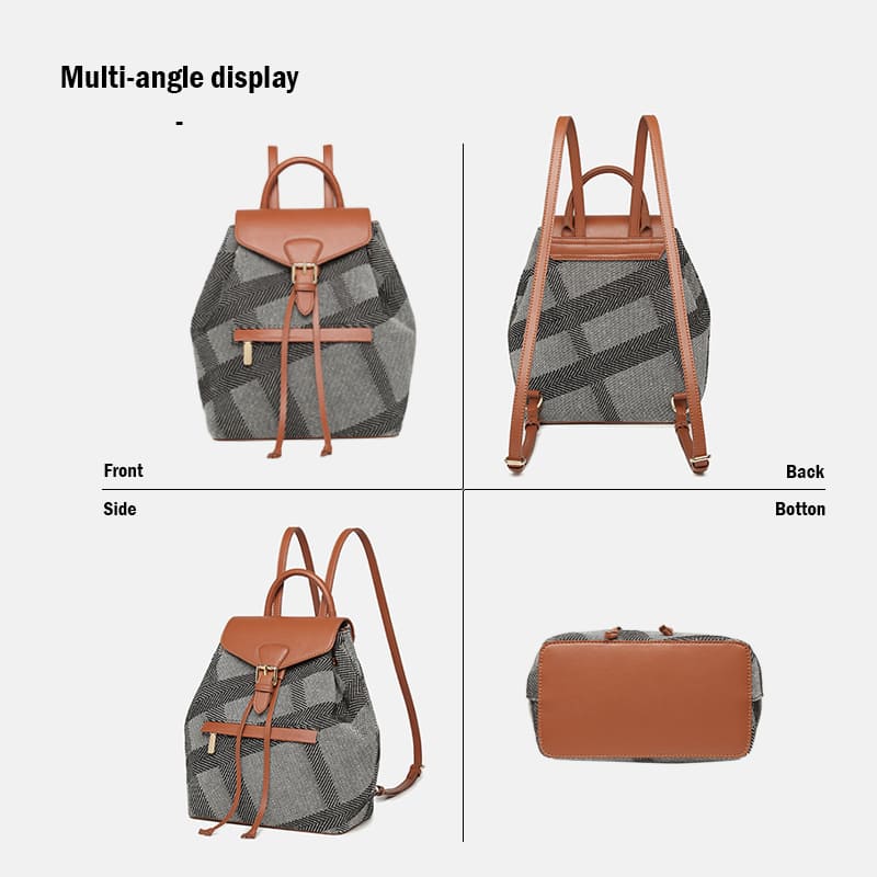 A brown Cotton and Linen Cloth Feminine Daily Charming Ladies Backpack product multi angle display image