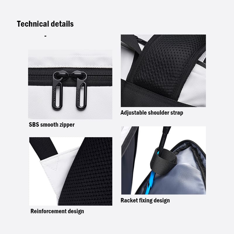 A white Travel work sports hiking multi-functional backpack racket storage bag details
