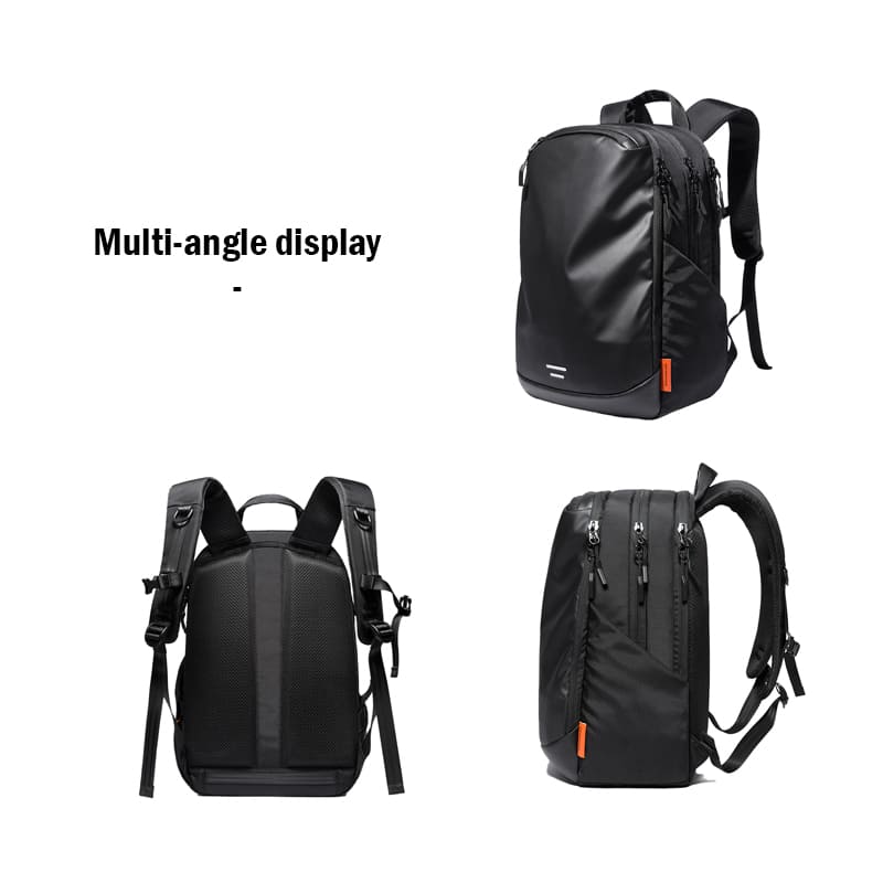 A Black Men's Casual Laptop Bag Waterproof Fabric Travel Lightweight Backpack multi angle display