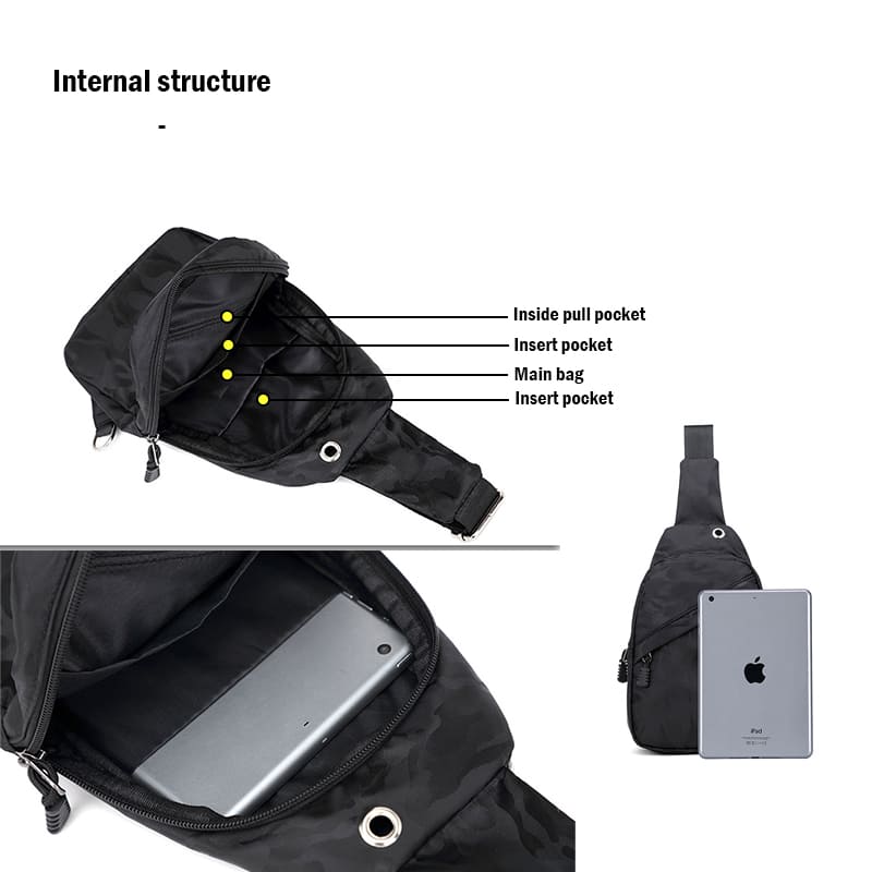 A black Street trend Crossbody bags and urban style chest bags Oxford fanny pack internal structure