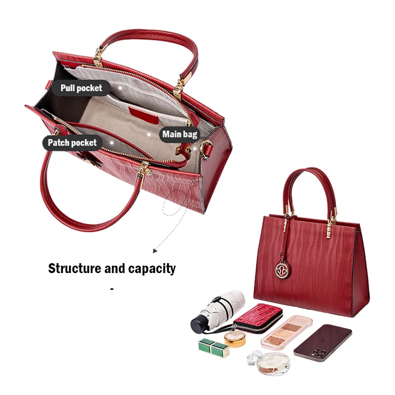 A Cowhide Leather Handbag Women Shoulder bag Elegance Crossbody Structure Capacity