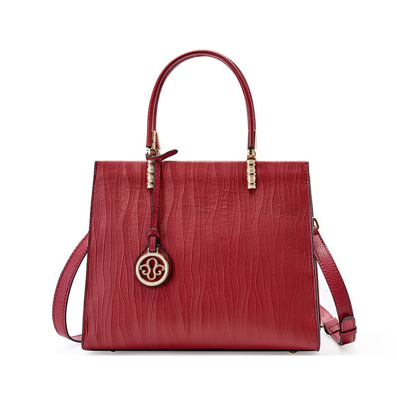 A Red Cowhide Leather Handbag Women Shoulder bag Elegance Crossbody