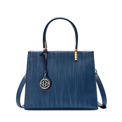 A Blue Cowhide Leather Handbag Women Shoulder bag Elegance Crossbody