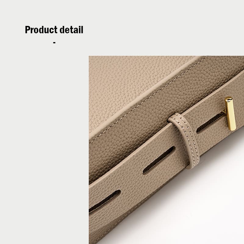 A grey Litchi Grain Leather Wide Strap Hobo Twist-Lock Crossbody shoulder bag detail