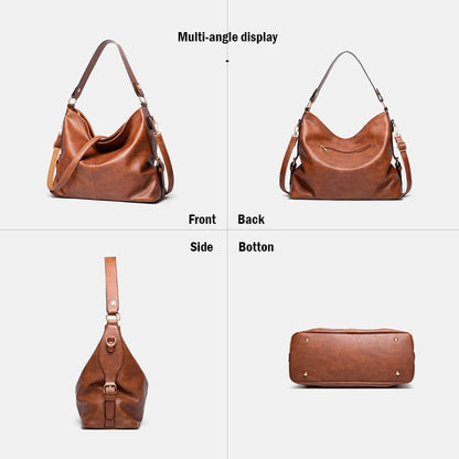 A brown Elegant Women Retro Handbag vintage Tote Satchels Shoulder Hobo Bag multi angle display