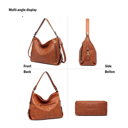 A brown Daily Handbags for Women Fashion PU Leather Tote Leisure Shoulder Bag multi angle display