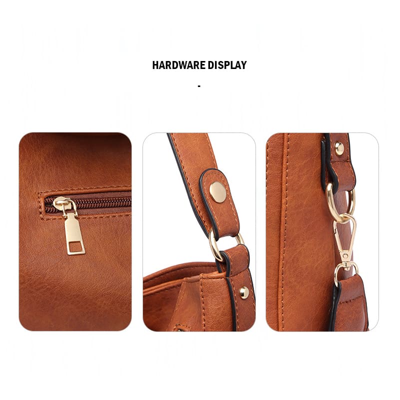 A brown Daily Handbags for Women Fashion PU Leather Tote Leisure Shoulder Bag hardware