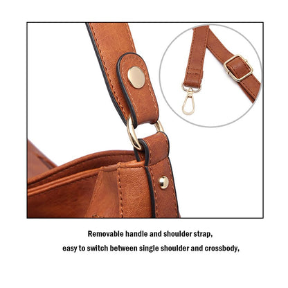 A brown Daily Handbags for Women Fashion PU Leather Tote Leisure Shoulder Bag shoulder strap