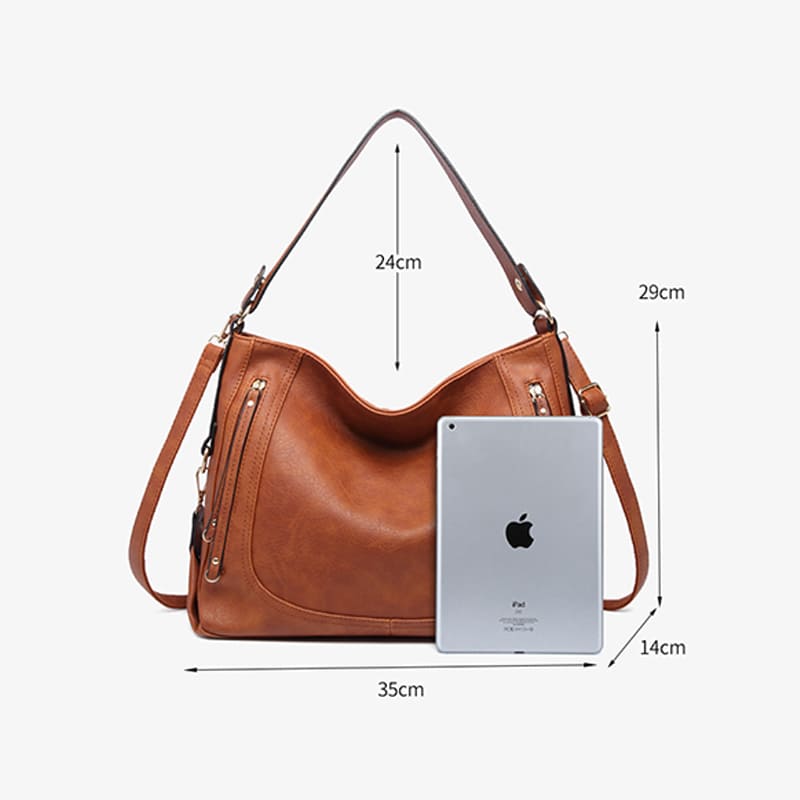 A brown Daily Handbags for Women Fashion PU Leather Tote Leisure Shoulder Bag parameter