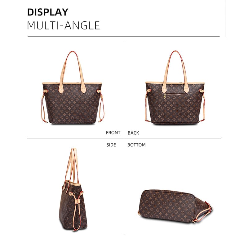 A Brown Classic pattern PVC Tote large capacity handbag luxury shoulder bag multi angle display