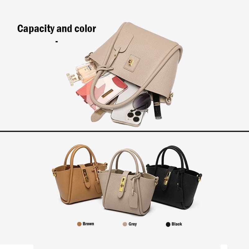 Product image of a classic cowhide leather casual handbag for women crossbody bag capacity and color.