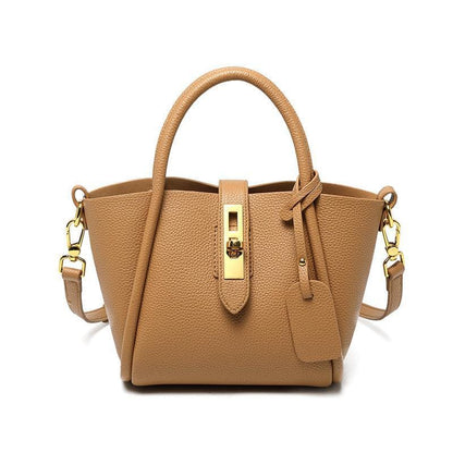 Product image of a brown classic cowhide leather casual handbag for women crossbody bag.