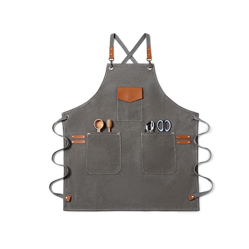 Grey Elegant Canvas Craftsman Apron with Adjustable Neck Strap for Cooking and Mechanical product Image- View Product Image