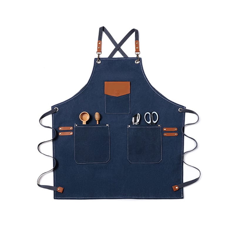 Blue Elegant Canvas Craftsman Apron with Adjustable Neck Strap for Cooking and Mechanical product Image- View Product Image