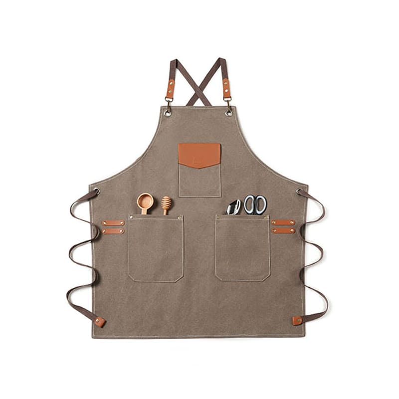 L-grey Elegant Canvas Craftsman Apron with Adjustable Neck Strap for Cooking and Mechanical product Image- View Product Image