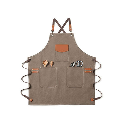 L-grey Elegant Canvas Craftsman Apron with Adjustable Neck Strap for Cooking and Mechanical product Image- View Product Image