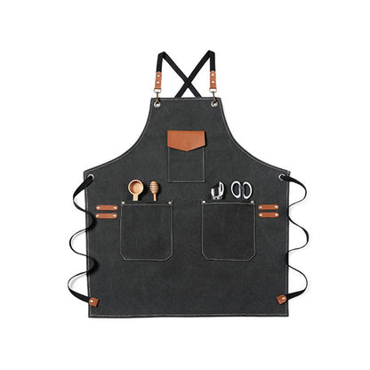 Black Elegant Canvas Craftsman Apron with Adjustable Neck Strap for Cooking and Mechanical product Image- View Product Image