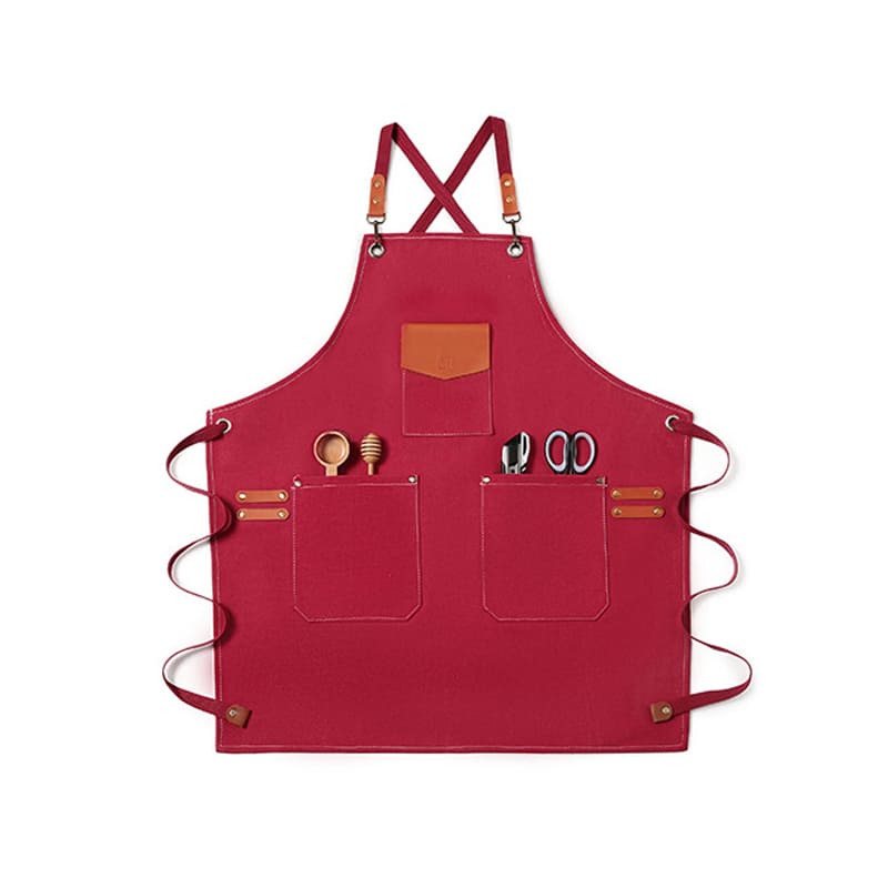 Red Elegant Canvas Craftsman Apron with Adjustable Neck Strap for Cooking and Mechanical product Image- View Product Image