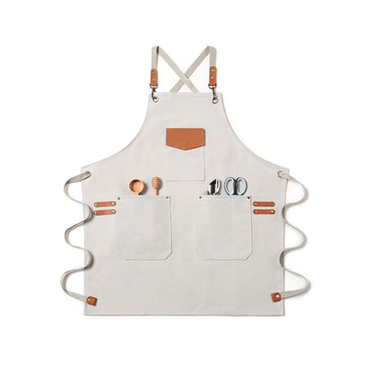 White Elegant Canvas Craftsman Apron with Adjustable Neck Strap for Cooking and Mechanical product Image- View Product Image
