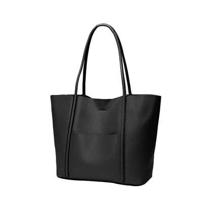 A Black Genuine Cowhide Leather Tote Bag For Women Large Capacity Handbag