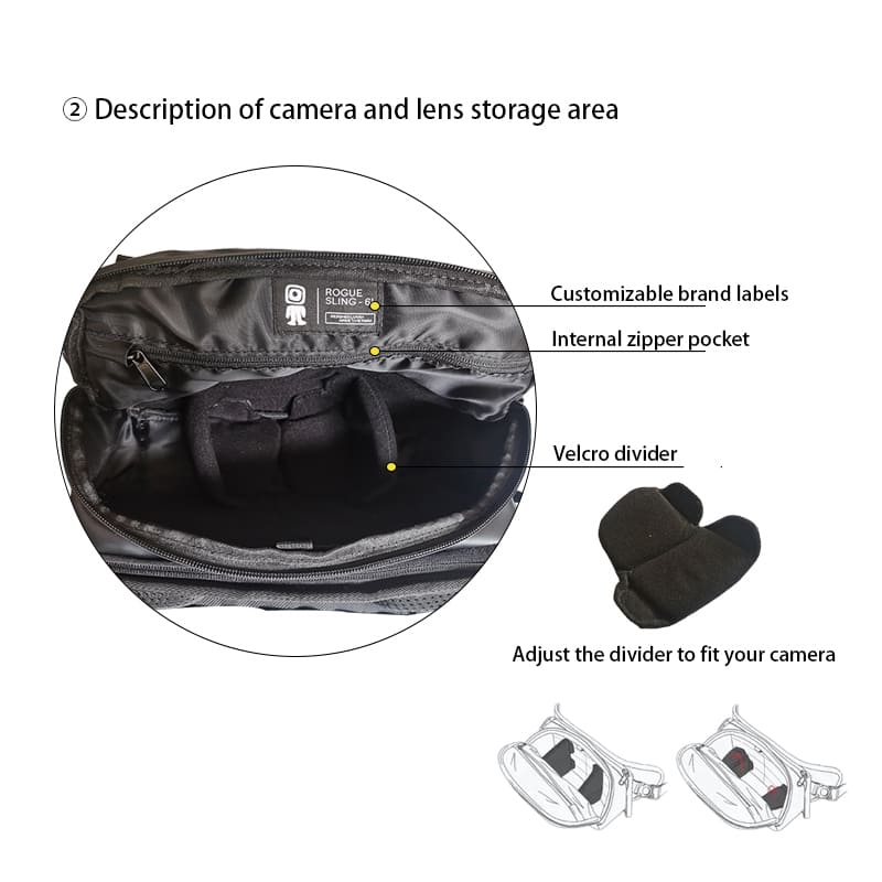 A White Rogue Sling Molle camera bag Photography kit bag protection gear details