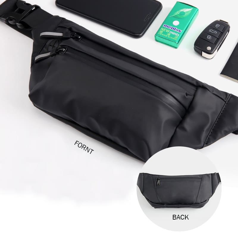 A Grey Cycling Fanny Pack Outdoor Waterproof Waist bag For Running Chest bag front & back display
